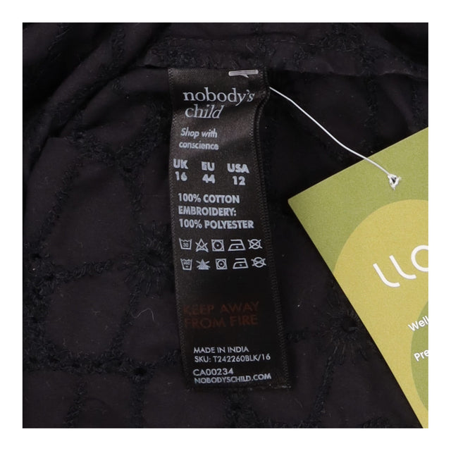 Broderie Anglaise V Neck Puff Sleeve Top Black