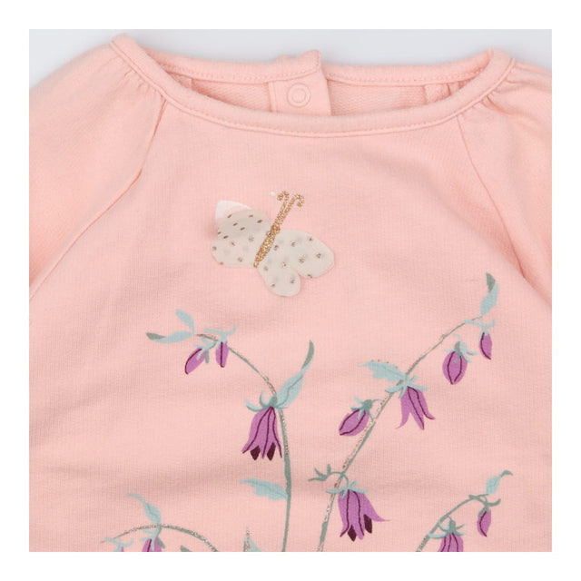 T-shirt long sleeve pink sparkle flowers butterfly