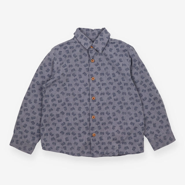 Shirt blue wood buttons elephants