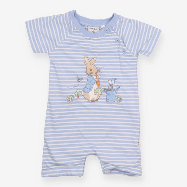 Peter Rabbit blue and white striped romper
