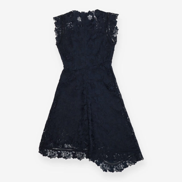 Lucy Dress Navy Blue Lace Asymmetric Handkerchief