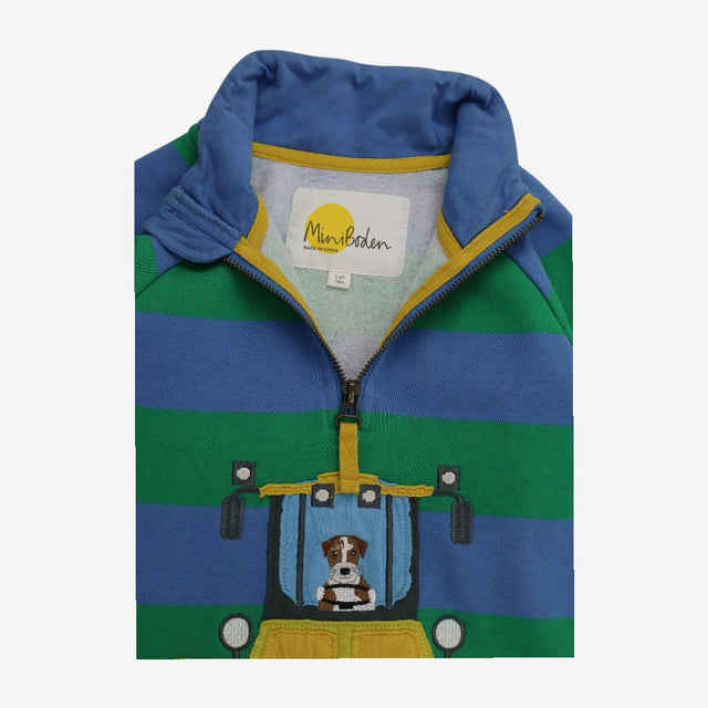 Jumper Blue and Green Stripe with Digger Dog