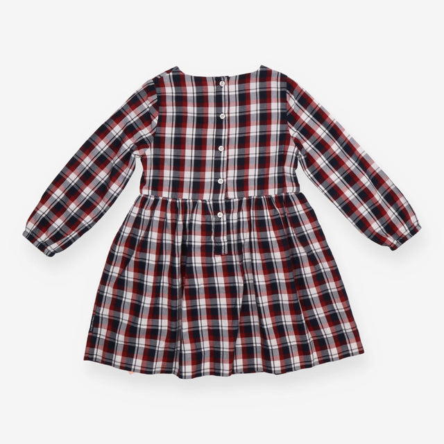 Dress LS blue red check button back