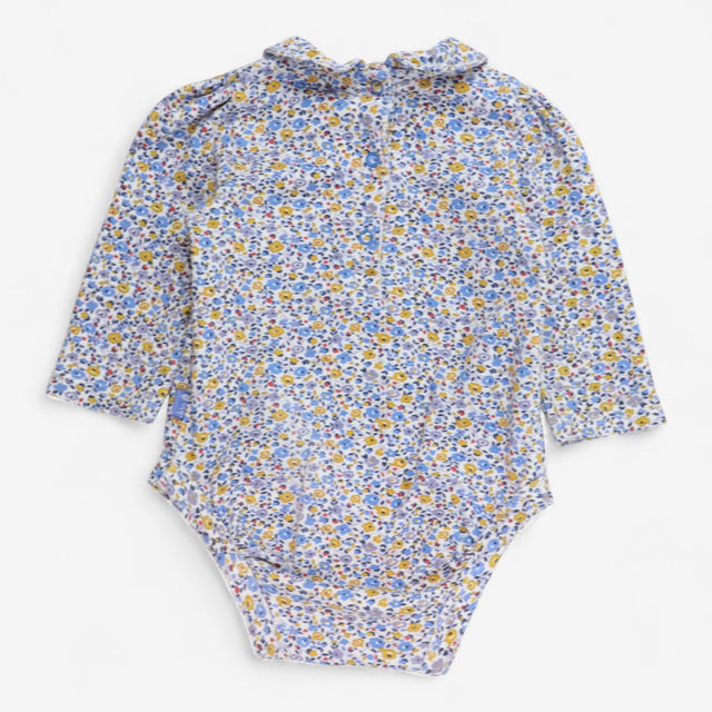 Collared bodysuit blue and yellow floral