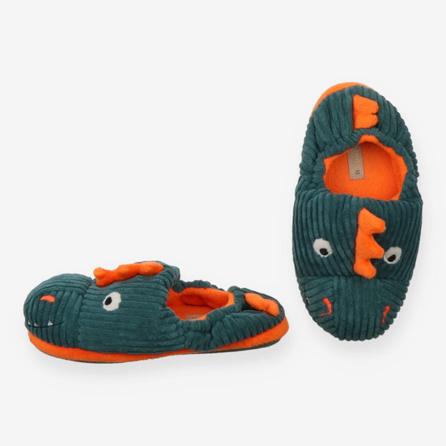 Slippers green dinosaur cord orange spikes