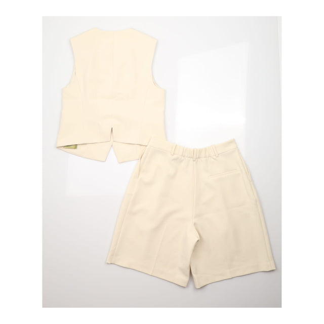 Ecru Off White Asymmetric Button Waistcoat Vest Pl