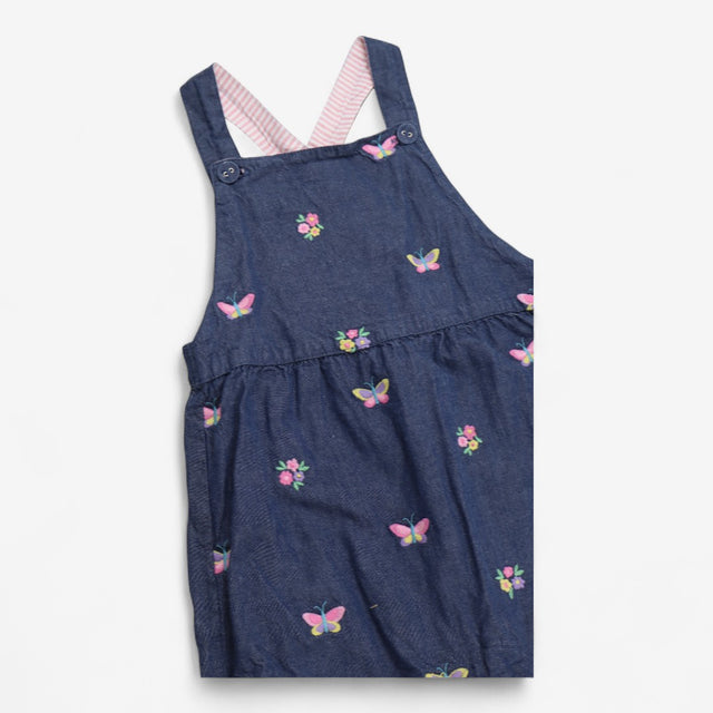 Dungarees navy with flower and butterfly applique