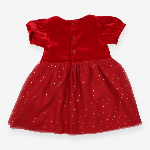 Dress red velour SS spot net skirt