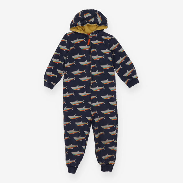 Onesie Navy with Yellow Hood and Rainbow Sharks pr