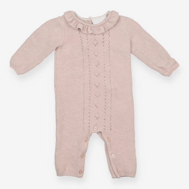 Romper Knit Pale Pink with Frill Neckline