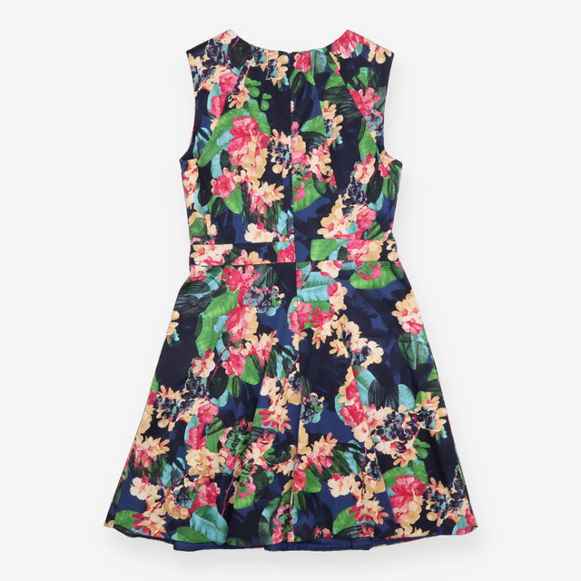 Midi Dress Navy Tropical Floral Fit and Flare