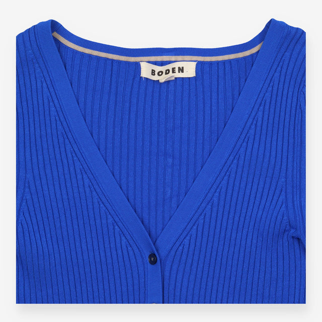 Cardigan Cobalt Blue Ribbed V Neck Button Front Cr