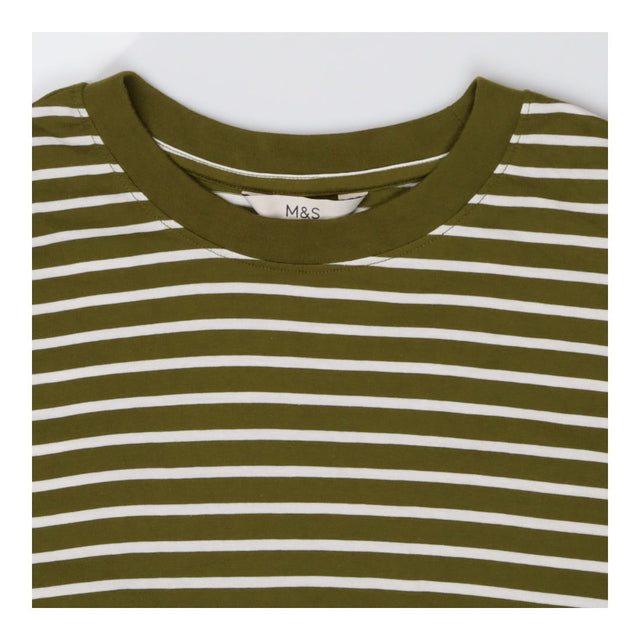 Long‑Sleeve Boxy T‑Shirt, Green & White Stripe