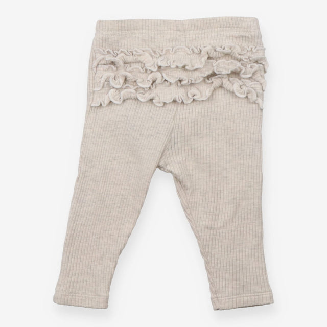 Cream Ribbed Leggings Frill Detail