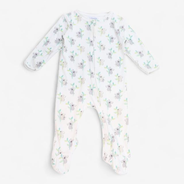 Sleepsuit zipped white koala green leaves