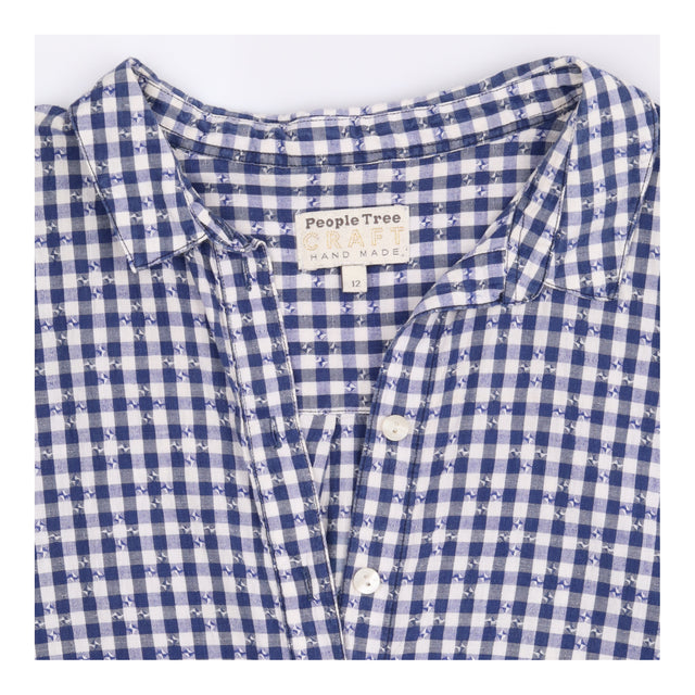 Blue Gingham Sleeveless Cotton Tunic with Pockets