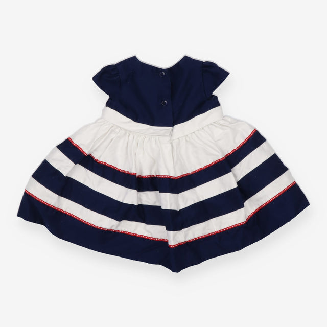 Dress SS blue white stripe skirt red bow