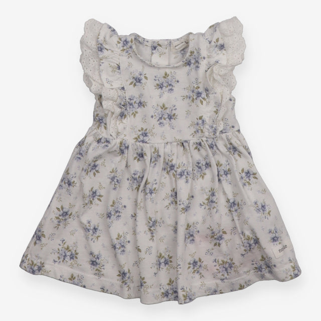White Dress Blue Flowers with Lace Detail