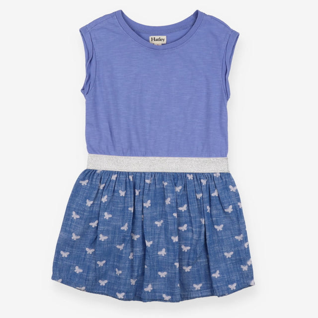 Dress blue with butterflies and silver sparkle bel