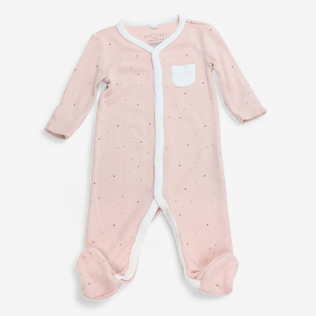 Sleepsuit Zip Up Pink with Grey Spots and Pocket