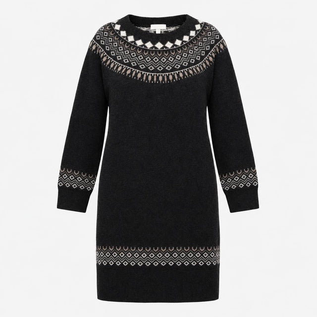 Jumper Dress Charcoal Grey Fair Isle Wool Blend
