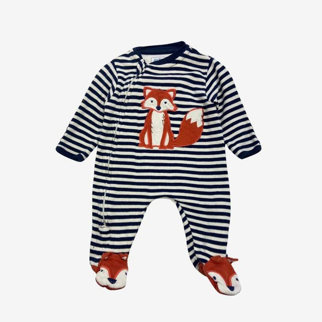Navy stripe fox applique sleepsuit