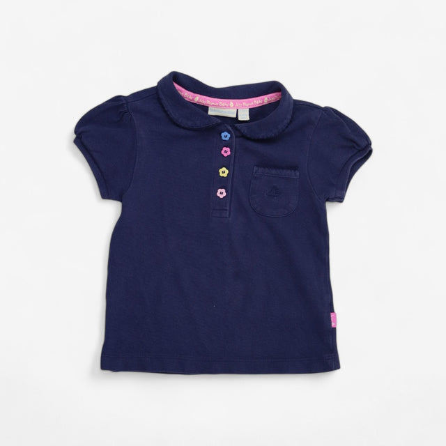 Blue Polo Shirt with Coloured Buttons