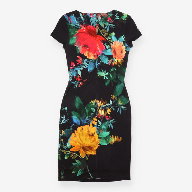 Phase Eight Black Red Teal Floral Stretch Jersey S