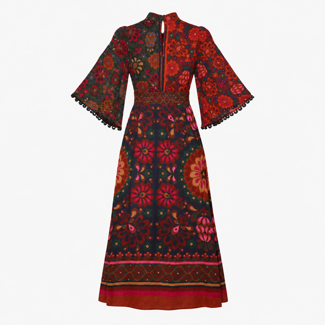 Floral Crochet Trim Maxi Dress