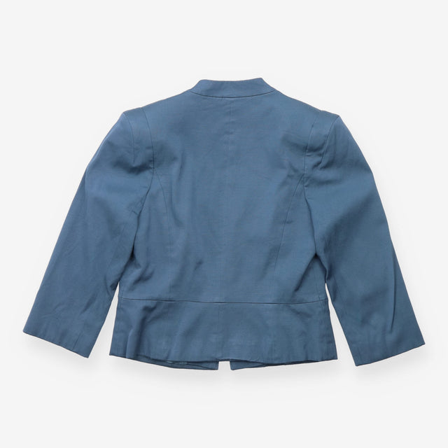 Slate Blue Collarless Tailored Blazer Jacket