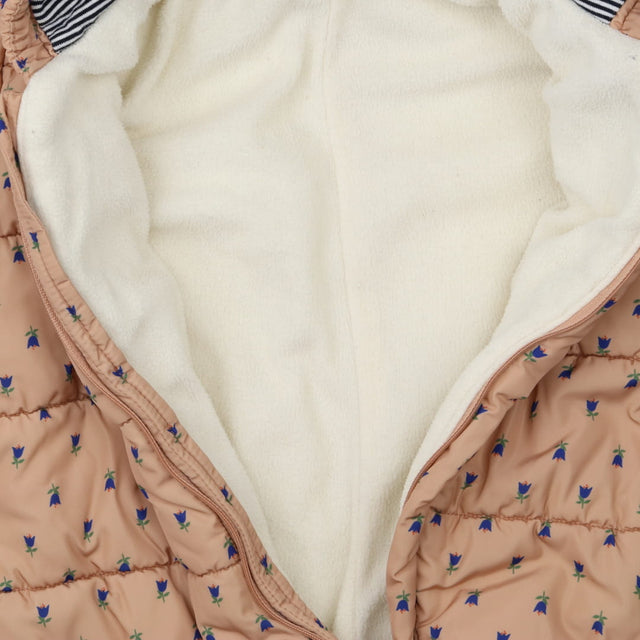 Pramsuit pink blue flower fleece lining stripe hoo