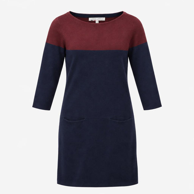 Navy Rust Colour Block Cotton Wool Knitted Dress w