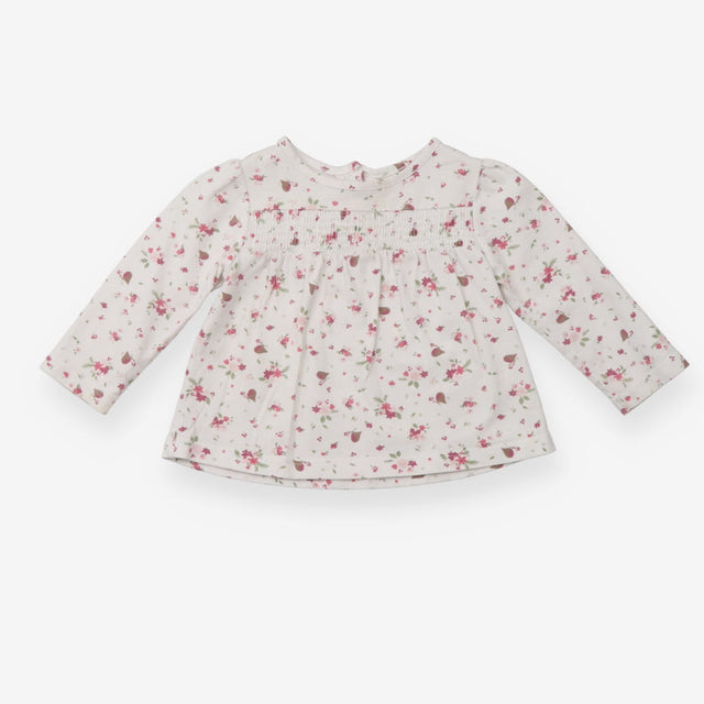 White LS top with robins and flowers
