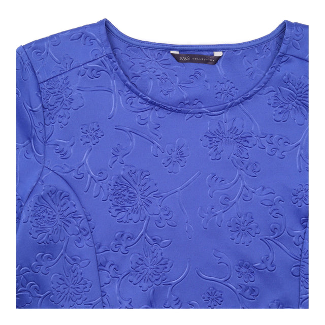 Royal Blue Embossed 3D Floral Textured Stretch Sho