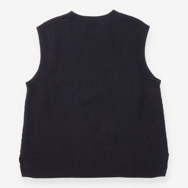 Sweater Vest Dark Grey Ribbed Cotton Wool Knit