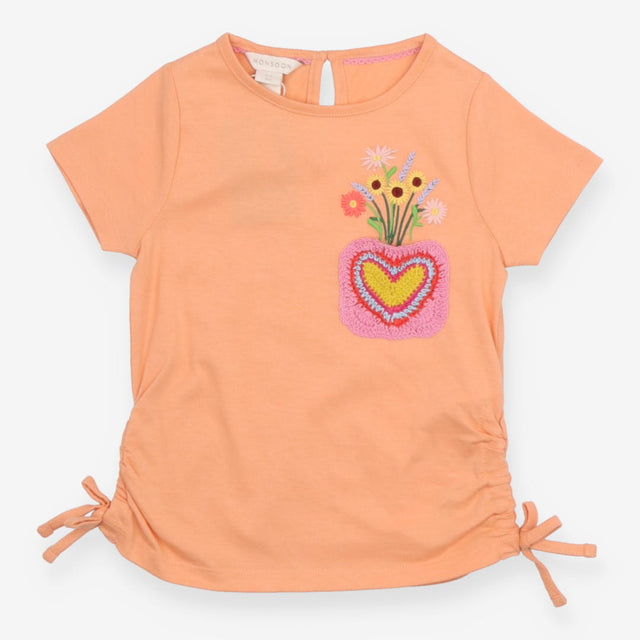 T-Shirt Peach Crochet Pocket with Flowers