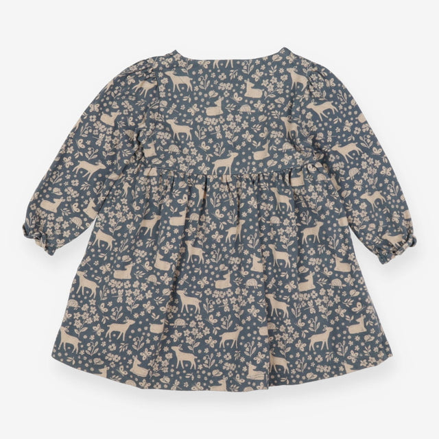 Dress Long Sleeve Blue Deer Print
