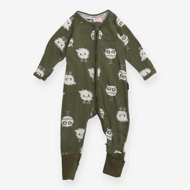 Sleepsuit zip green monsters