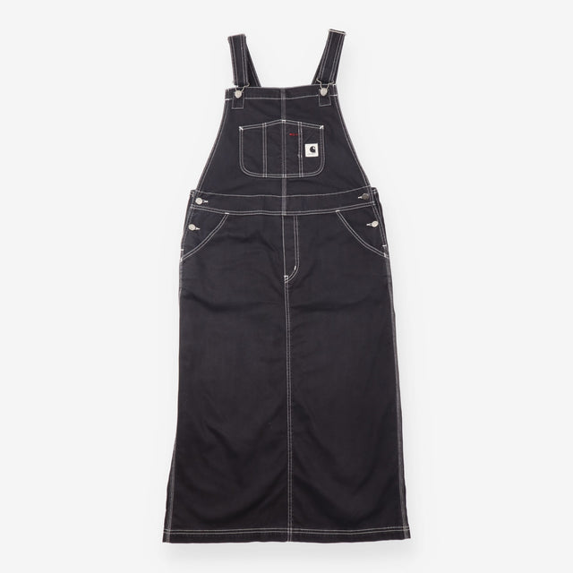 Dungaree Dress Black Contrast Stitch Utility Mid