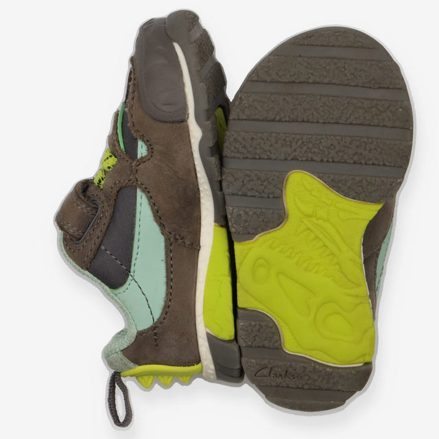 Trainers Brown and Green Velcro with Dinosaur Spik