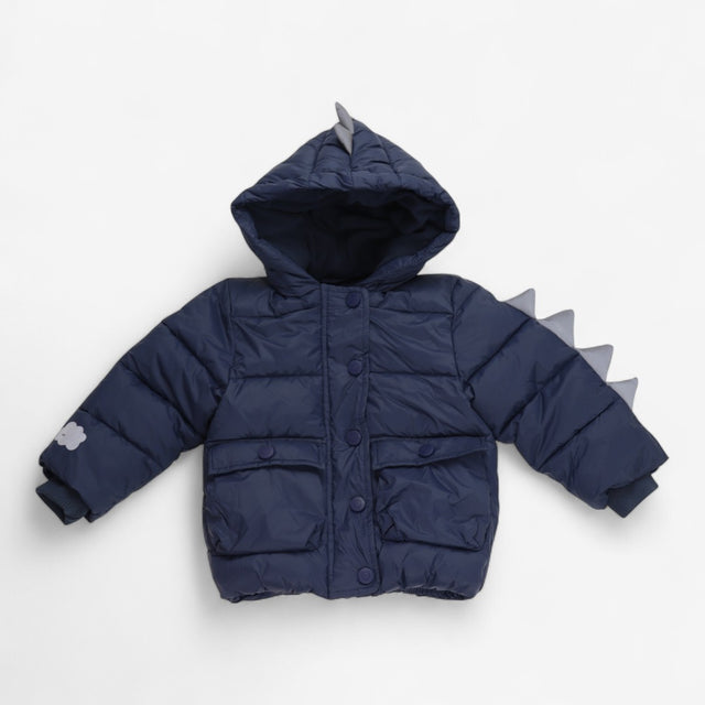 Navy Puffer Coat with Dino Spikes
