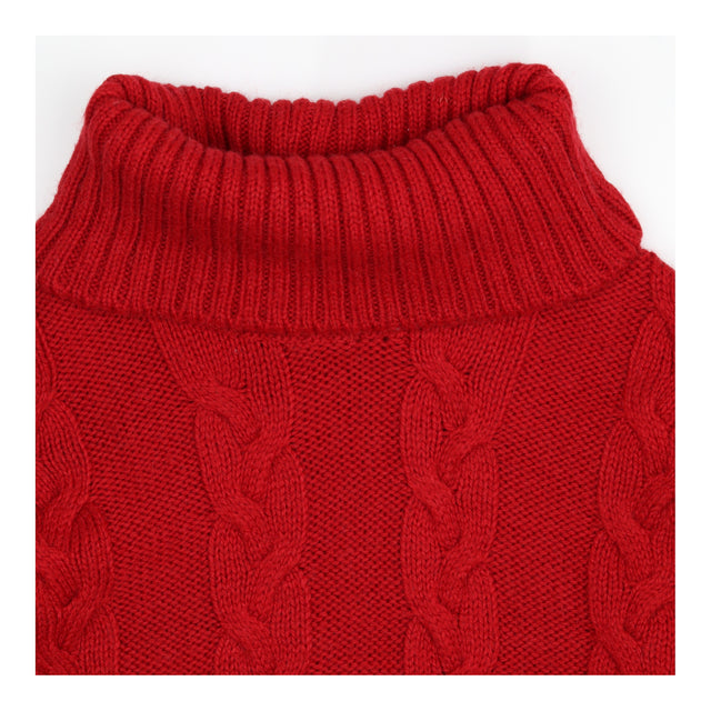 Red Cable Knit Roll Neck Jumper Wool Blend