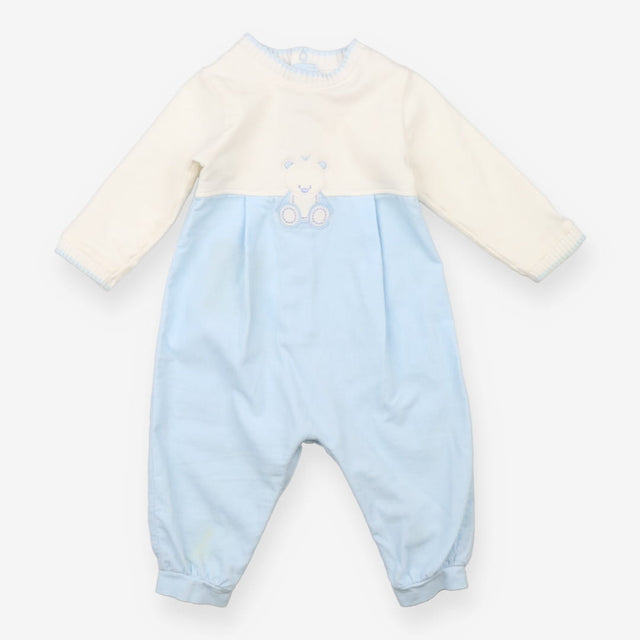 Romper Cord and Jersey Blue and White Teddy Appliq