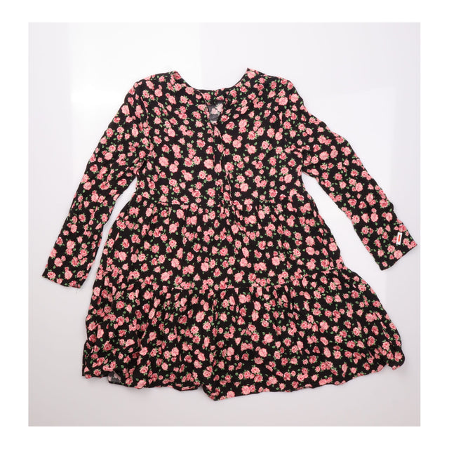 Black & Pink Rose Print Viscose Dress