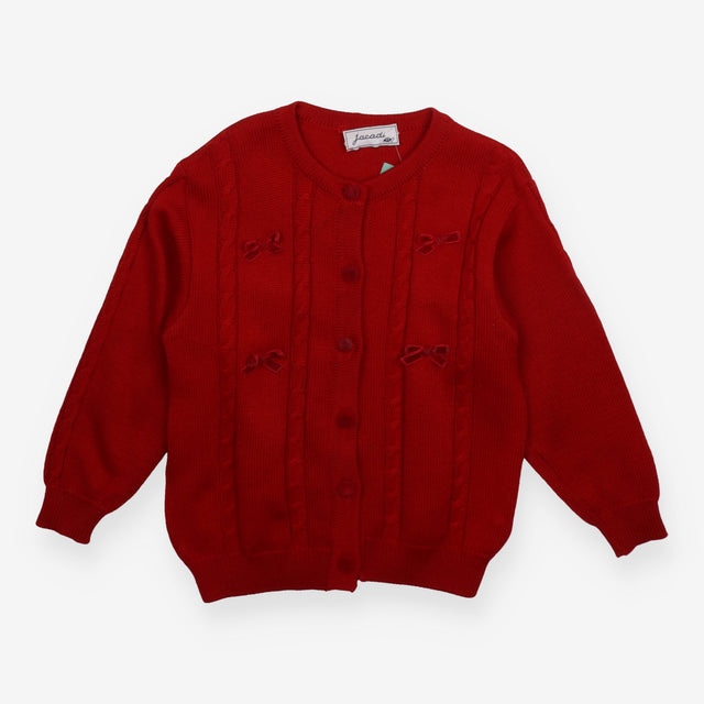 Red knit cardigan with bows