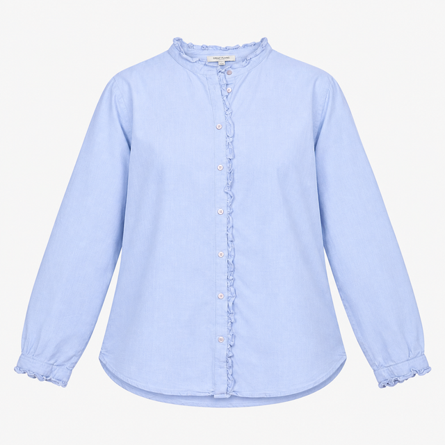 Cotton Chambray Shirt with Ruffle Trim