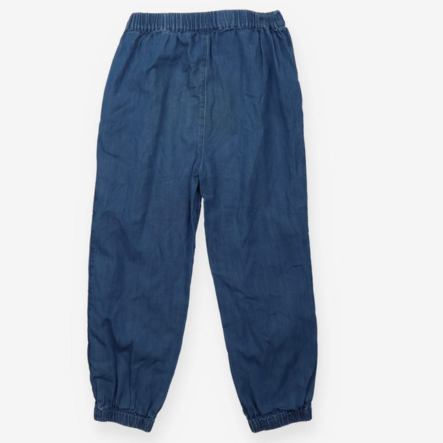 Cropped Denim Trouser with Embroidered White Flowe