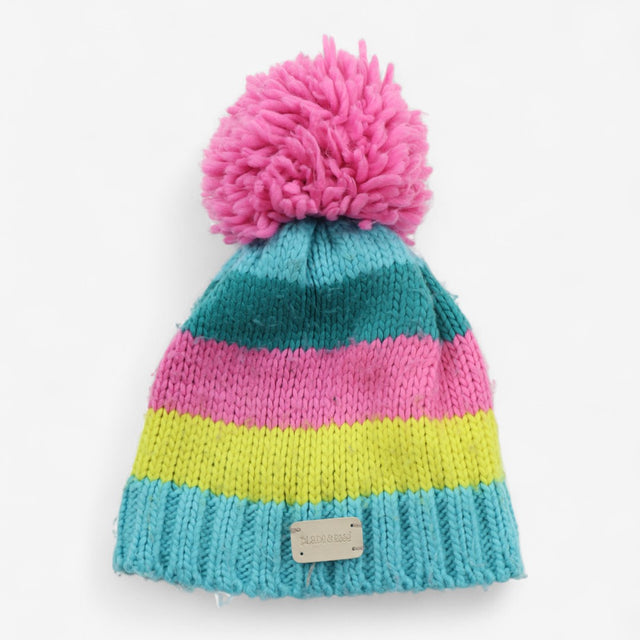 Bobble Hat Green Pink and Yellow Stripe