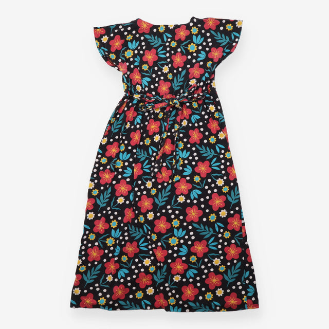 Dress organic maternity nursing floral midi navy