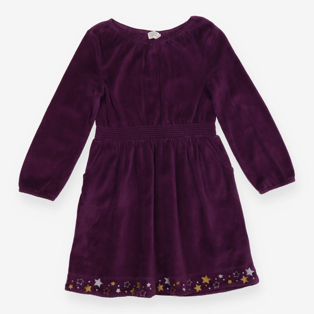 Dress Long Sleeve Purple Velour Star Appliques